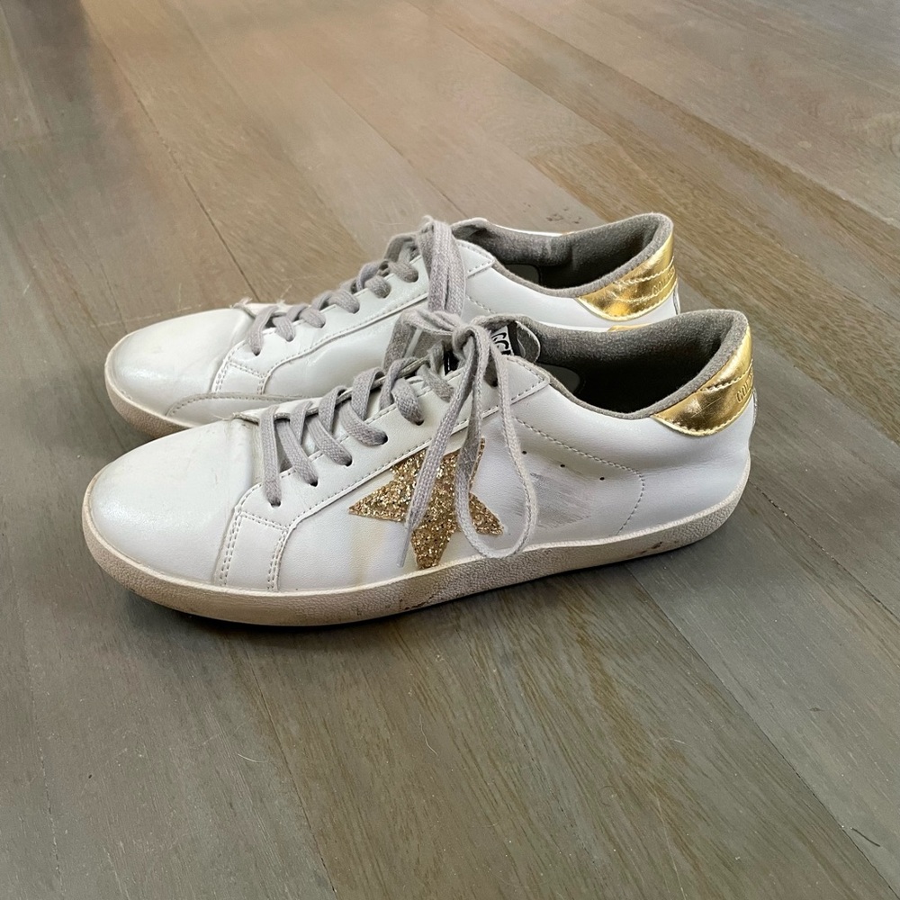 white & gold glitter superstar golden goose sneakers